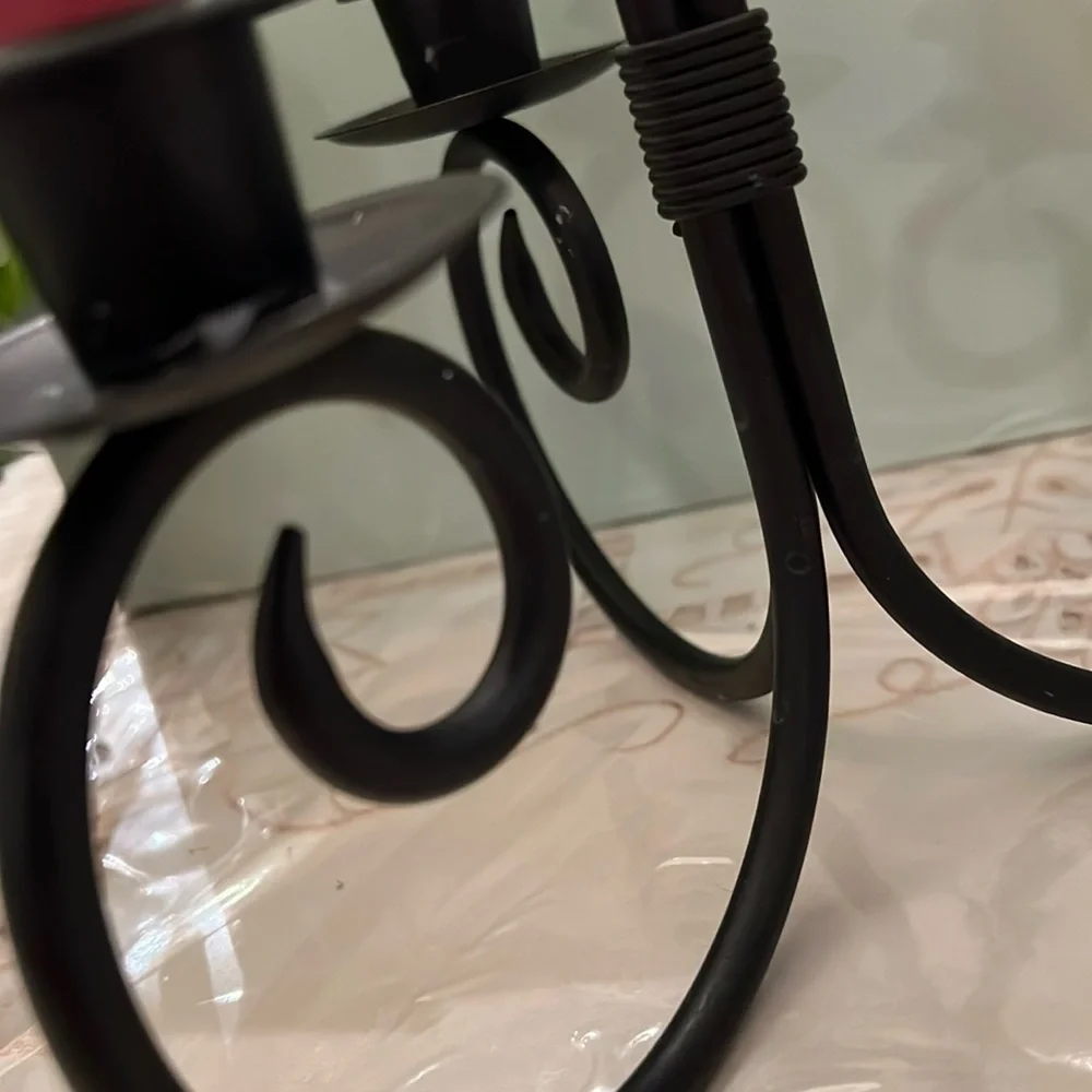 Vintage PartyLite Black Iron Scroll Candle Holder